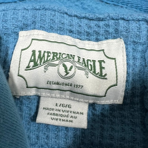 American Eagle Hoodie Oversized Ribbed Fleece Pullover Blue Split Hem Women L - Picture 3 of 14